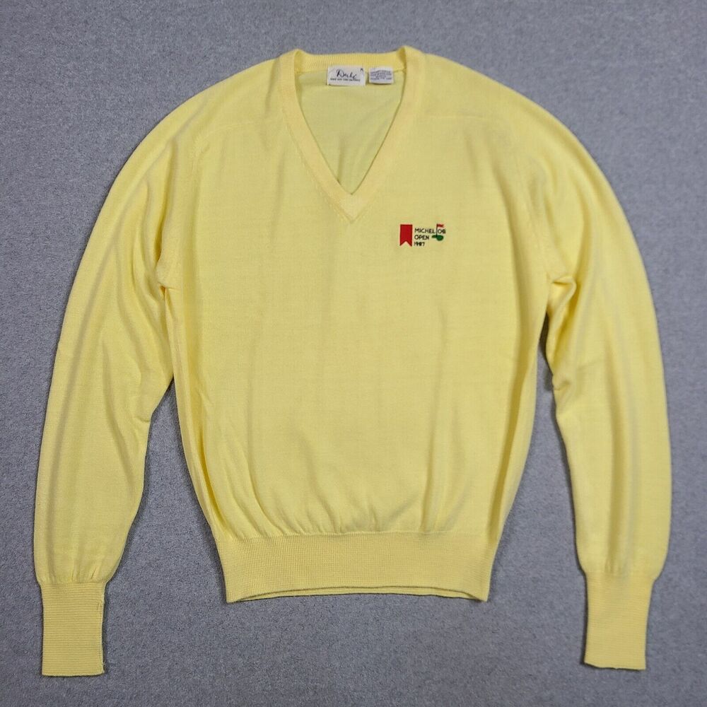 Vintage Dache Michelob Open 1987 Golf V-Neck Sweater Sz M Yellow 80s